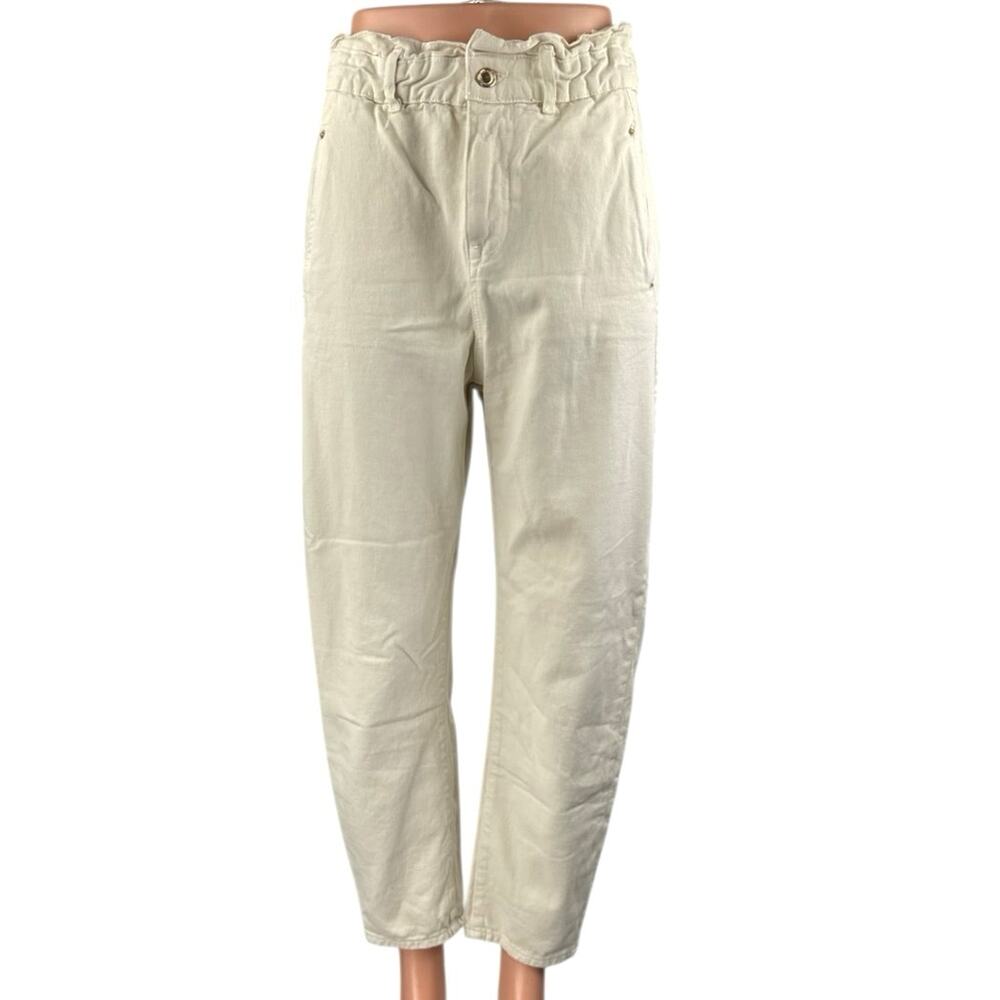 Zara Womens White High Waisted Tapered Barrel Casual Cropped Denim Jeans Size 2